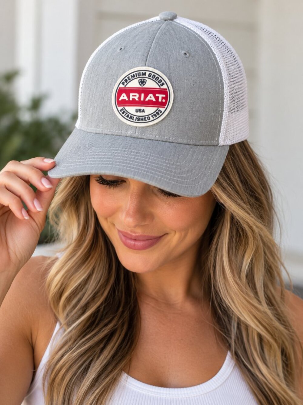 Ariat Premium Goods Gray White Mesh Trucker Hat Richardson 112FP
